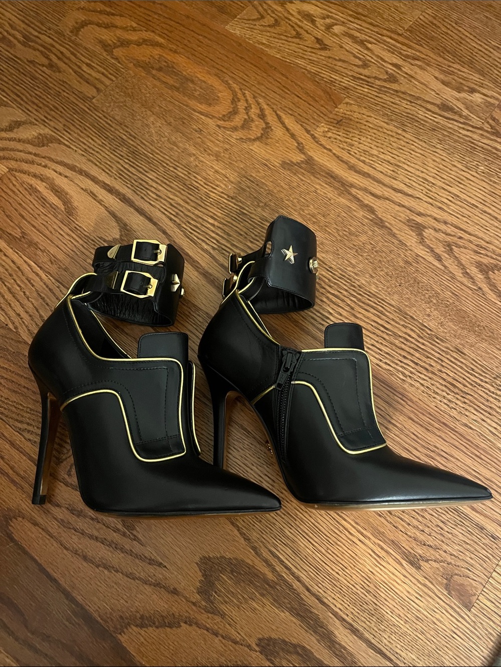 Versace Black Leather Star Medusa Booties Heels size 36